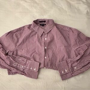 Lands' End Burgundy and White Plaid Shirt